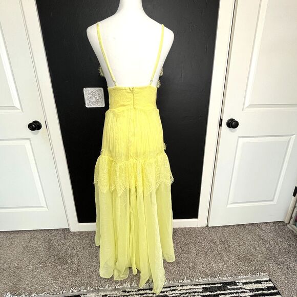 Yellow Lace Chiffon Enchanted Evening Maxi Dress | Size S - Picture 5 of 13